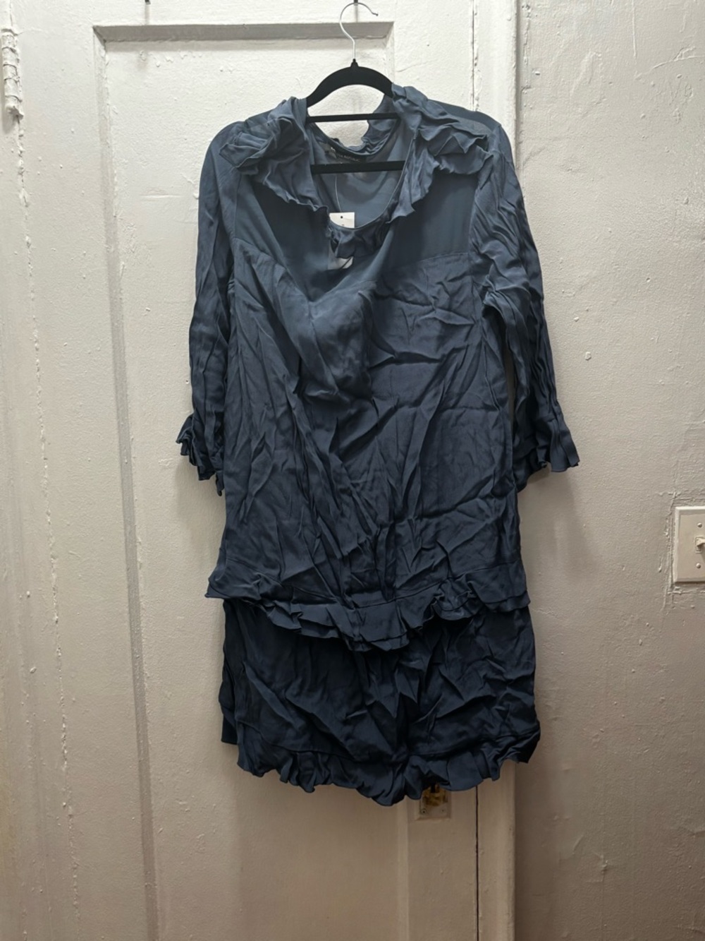 Banana Republic Dusty Blue Ruffle Neck Blouse